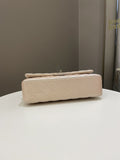Chanel 21S Classic Quilted Medium Double Flap Iridescent Pearl Beige Calfskin