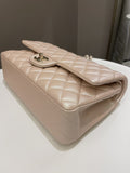 Chanel 21S Classic Quilted Medium Double Flap Iridescent Pearl Beige Calfskin