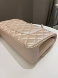Chanel 21S Classic Quilted Medium Double Flap Iridescent Pearl Beige Calfskin