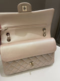 Chanel 21S Classic Quilted Medium Double Flap Iridescent Pearl Beige Calfskin