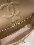 Chanel 21S Classic Quilted Medium Double Flap Iridescent Pearl Beige Calfskin