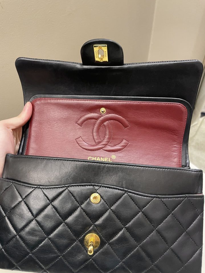 Chanel Vintage Classic Quilted Medium Double Flap Black Lambskin