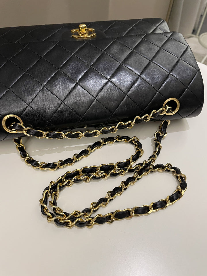 Chanel Vintage Classic Quilted Medium Double Flap Black Lambskin
