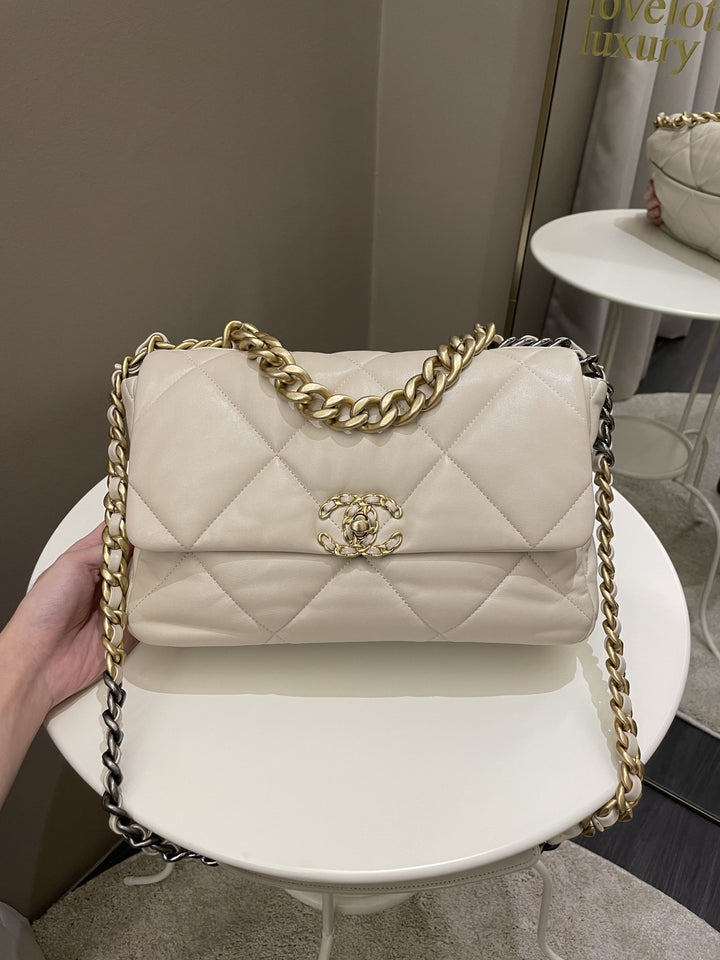 Chanel 19 Flap Bag Beige Lambskin