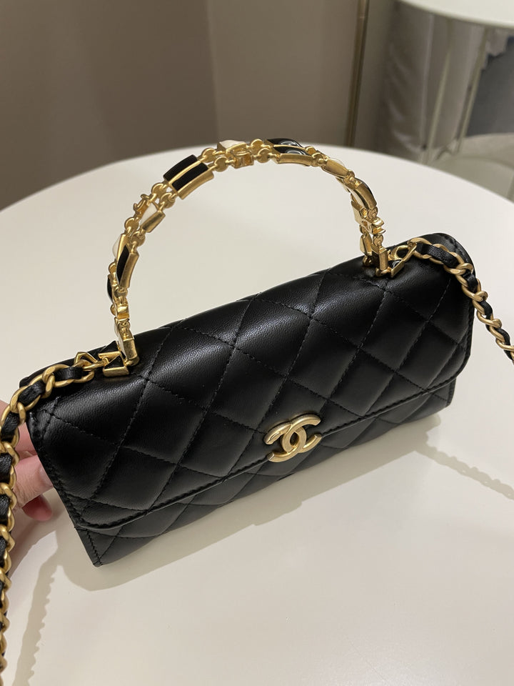 Chanel 22B Quilted Top Handle Flap Bag Black Lambskin