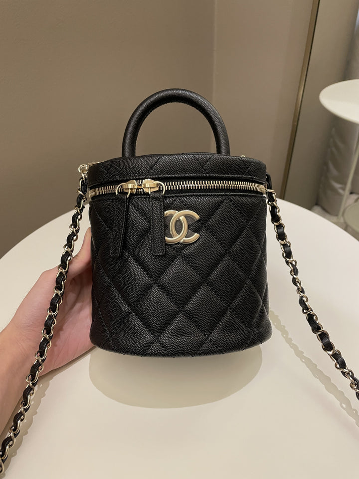 Chanel CC Quilted Vanity Top Handle Bag Black Caviar