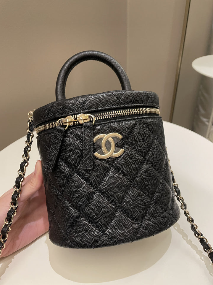 Chanel CC Quilted Vanity Top Handle Bag Black Caviar