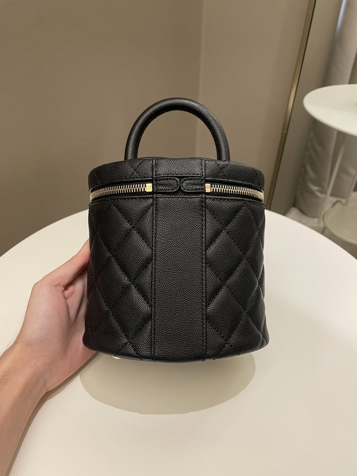 Chanel CC Quilted Vanity Top Handle Bag Black Caviar