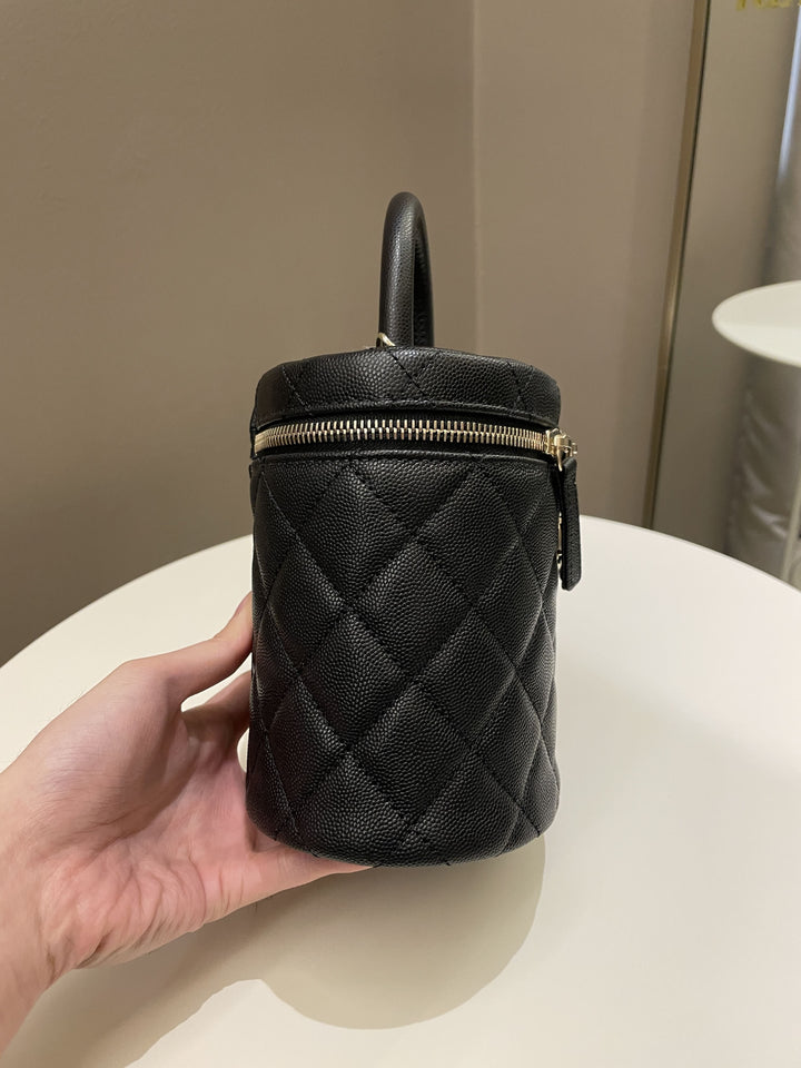 Chanel CC Quilted Vanity Top Handle Bag Black Caviar