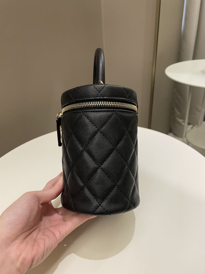 Chanel CC Quilted Vanity Top Handle Bag Black Caviar