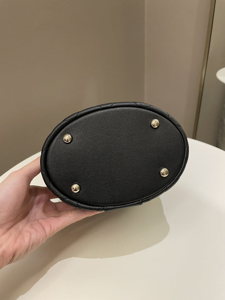 Chanel CC Quilted Vanity Top Handle Bag Black Caviar