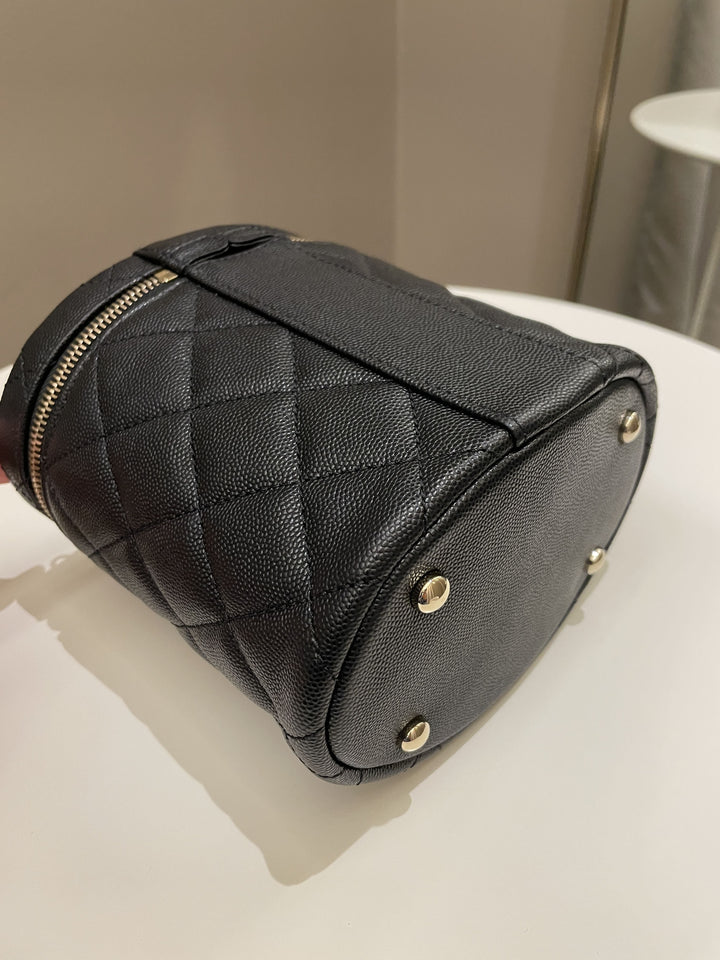Chanel CC Quilted Vanity Top Handle Bag Black Caviar