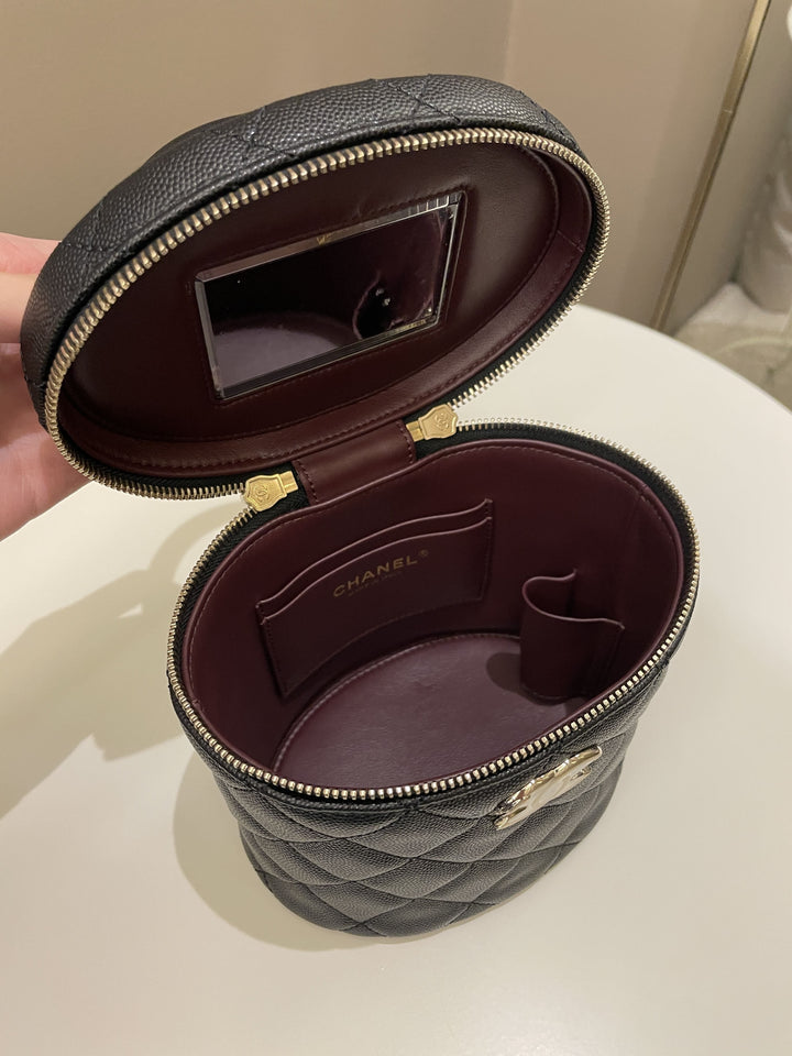 Chanel CC Quilted Vanity Top Handle Bag Black Caviar