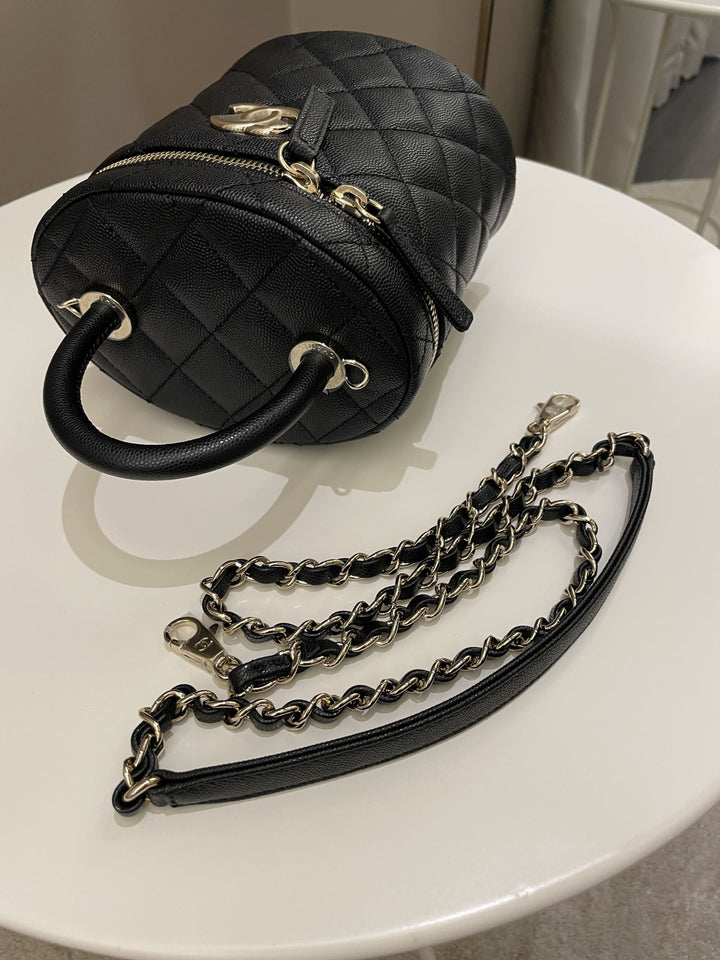 Chanel CC Quilted Vanity Top Handle Bag Black Caviar