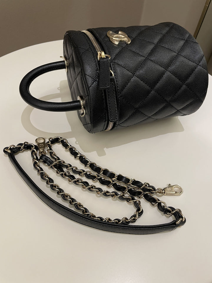 Chanel CC Quilted Vanity Top Handle Bag Black Caviar
