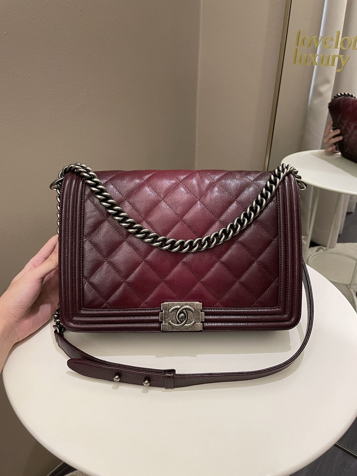 Chanel Quilted Boy Large Burgundy Ombré Calfskin