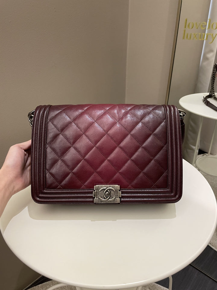 Chanel Quilted Boy Large Burgundy Ombré Calfskin