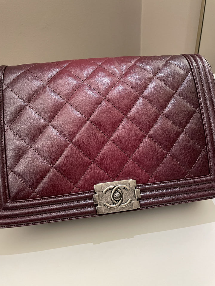Chanel Quilted Boy Large Burgundy Ombré Calfskin