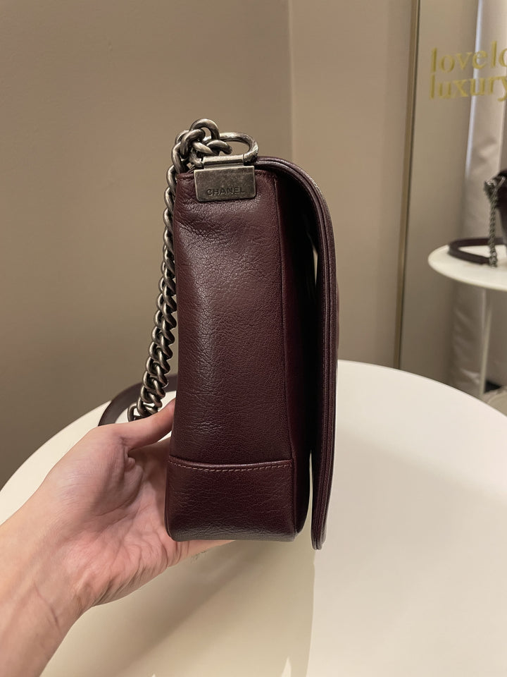 Chanel Quilted Boy Large Burgundy Ombré Calfskin