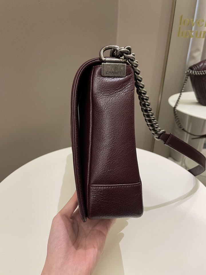 Chanel Quilted Boy Large Burgundy Ombré Calfskin