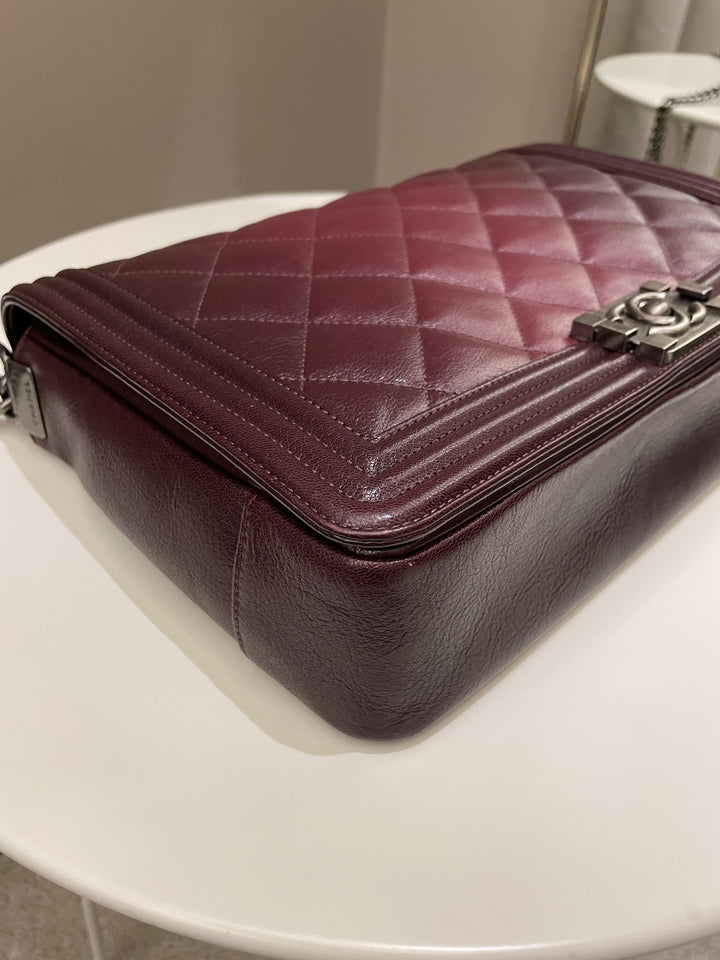 Chanel Quilted Boy Large Burgundy Ombré Calfskin