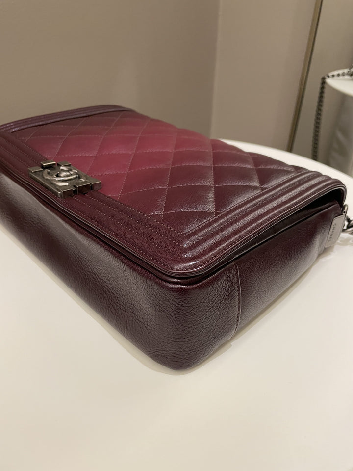 Chanel Quilted Boy Large Burgundy Ombré Calfskin