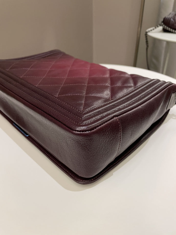 Chanel Quilted Boy Large Burgundy Ombré Calfskin