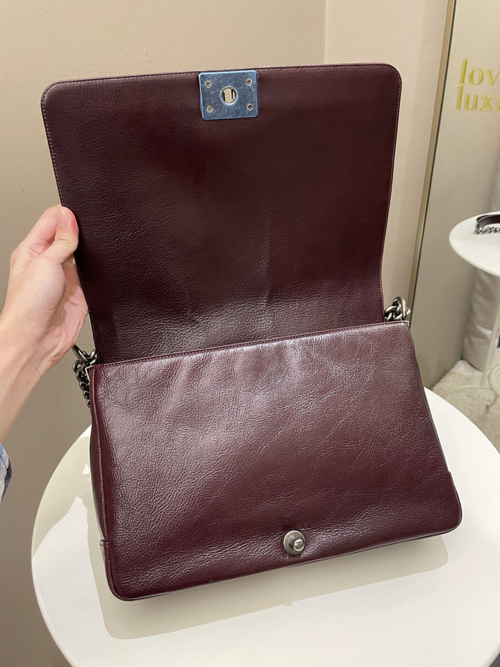 Chanel Quilted Boy Large Burgundy Ombré Calfskin
