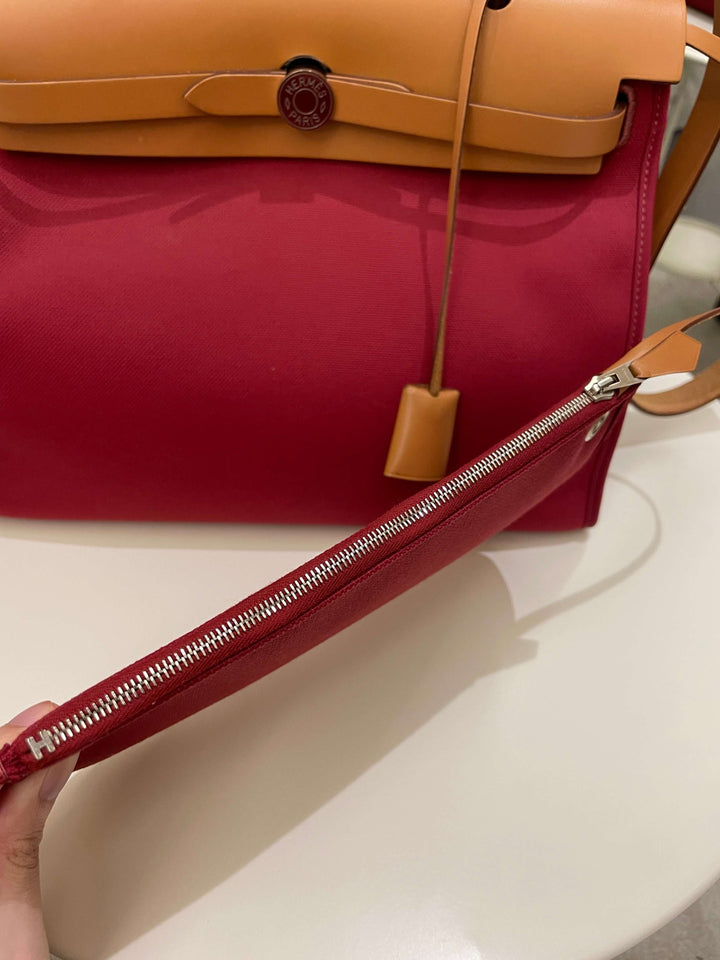 Hermes Herbag Zip 31 Rouge Grenat/ Nature