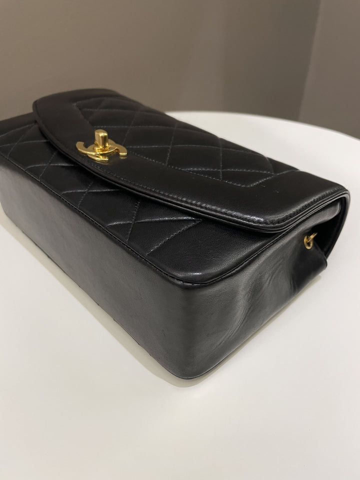 Chanel Vintage Quilted Diana Flap Bag Black Lambskin