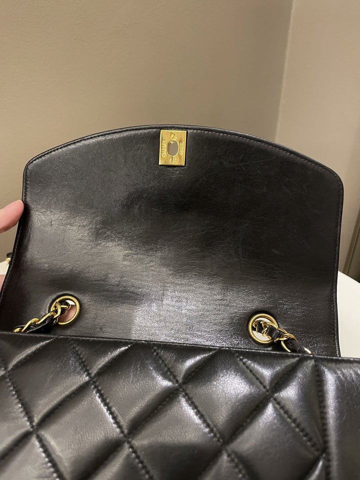 Chanel Vintage Quilted Diana Flap Bag Black Lambskin