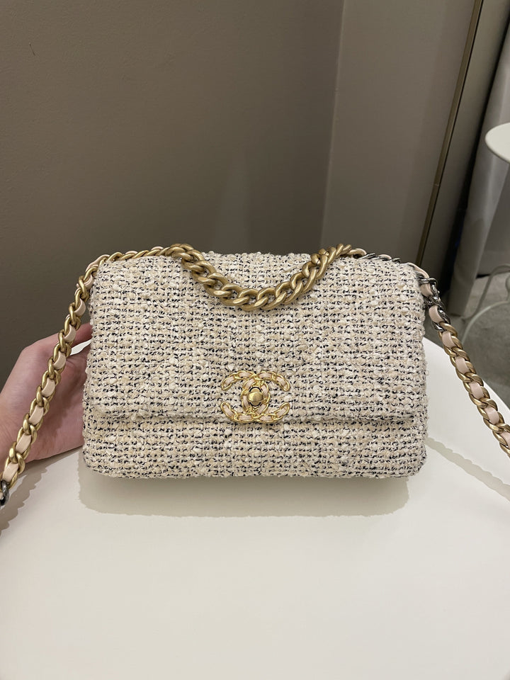 Chanel 19 Flap Bag Cream Tweed