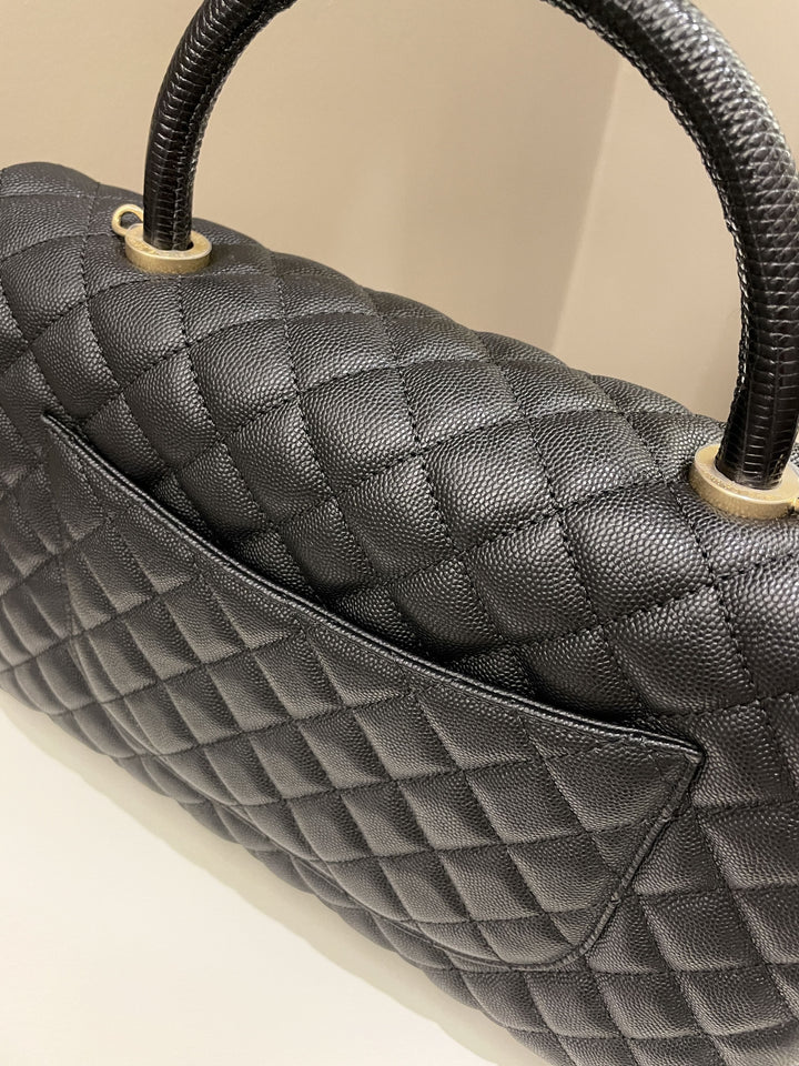 Chanel Classic Quilted Coco Lizard Handle Black Caviar