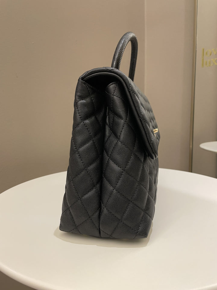 Chanel Classic Quilted Coco Lizard Handle Black Caviar