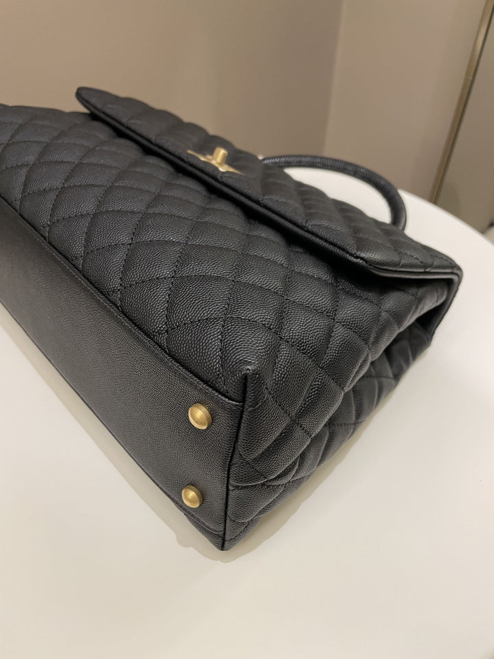 Chanel Classic Quilted Coco Lizard Handle Black Caviar