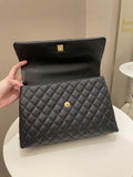 Chanel Classic Quilted Coco Lizard Handle Black Caviar