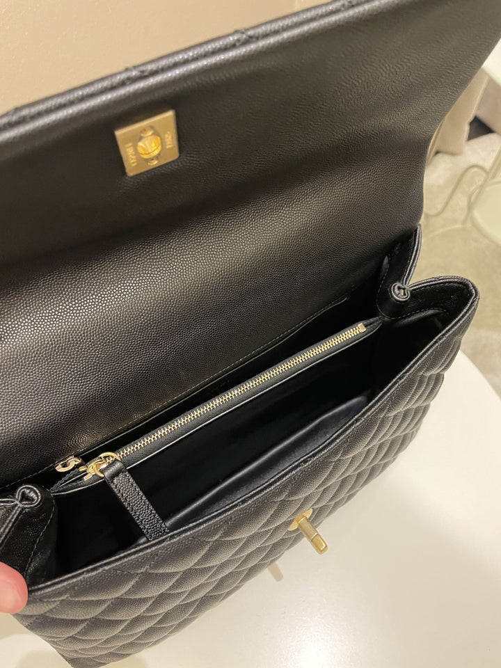Chanel Classic Quilted Coco Lizard Handle Black Caviar
