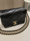 Chanel Chain Around Shoulder Flap Black Coated Lambskin