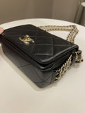 Chanel Chain Around Shoulder Flap Black Coated Lambskin