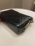 Chanel Chain Around Shoulder Flap Black Coated Lambskin