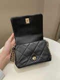 Chanel Chain Around Shoulder Flap Black Coated Lambskin