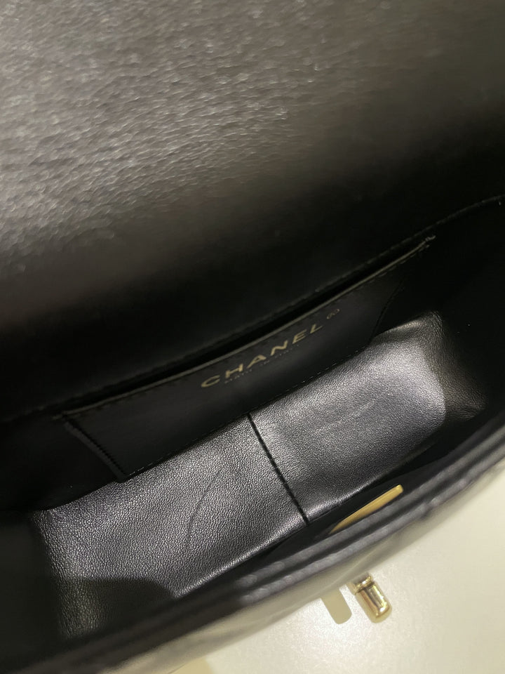 Chanel Chain Around Shoulder Flap Black Coated Lambskin