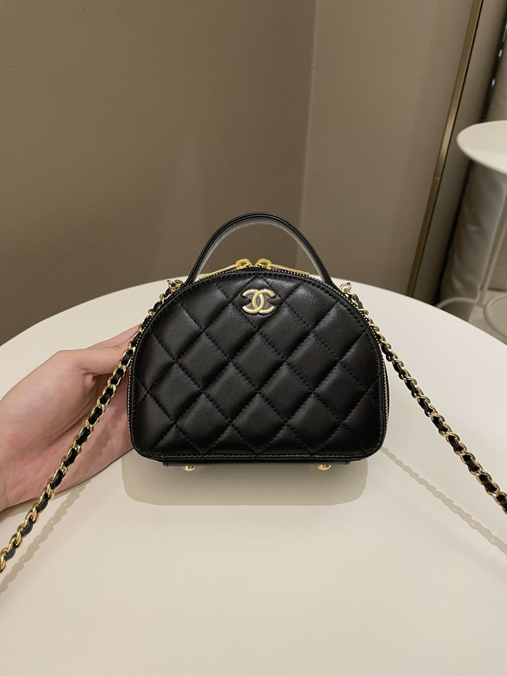 Chanel 23C Quilted Half Moon Vanity Black Lambskin