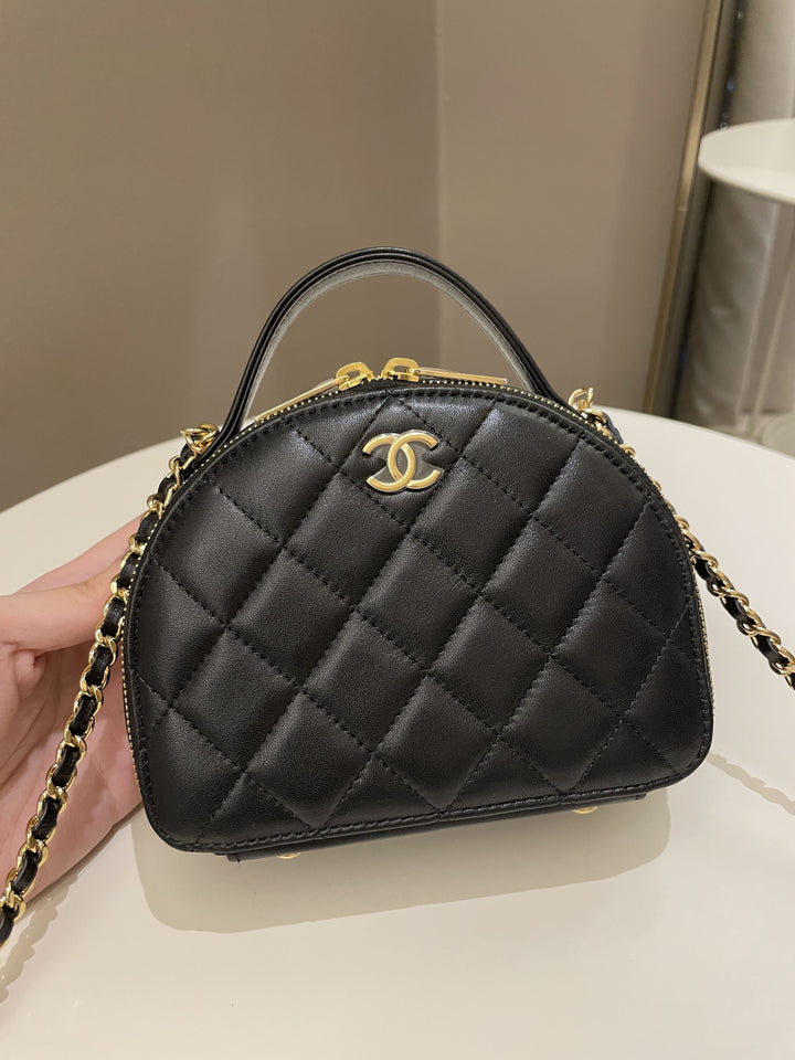 Chanel 23C Quilted Half Moon Vanity Black Lambskin
