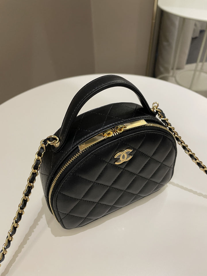 Chanel 23C Quilted Half Moon Vanity Black Lambskin