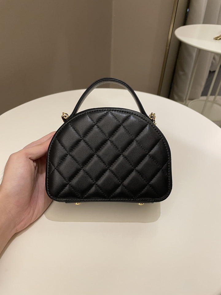 Chanel 23C Quilted Half Moon Vanity Black Lambskin