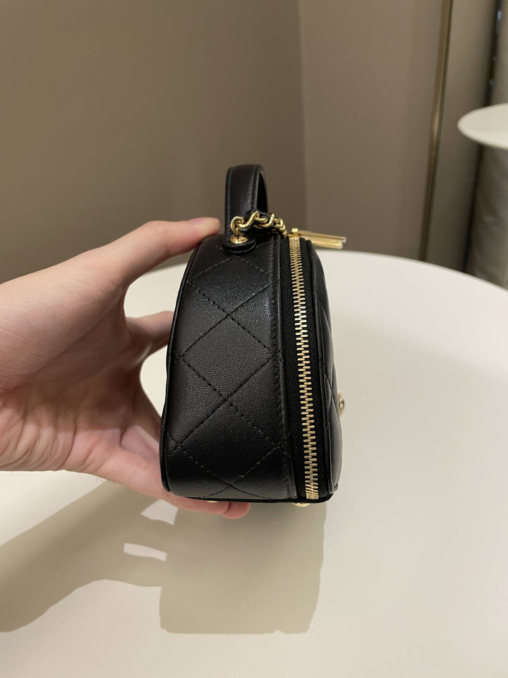 Chanel 23C Quilted Half Moon Vanity Black Lambskin