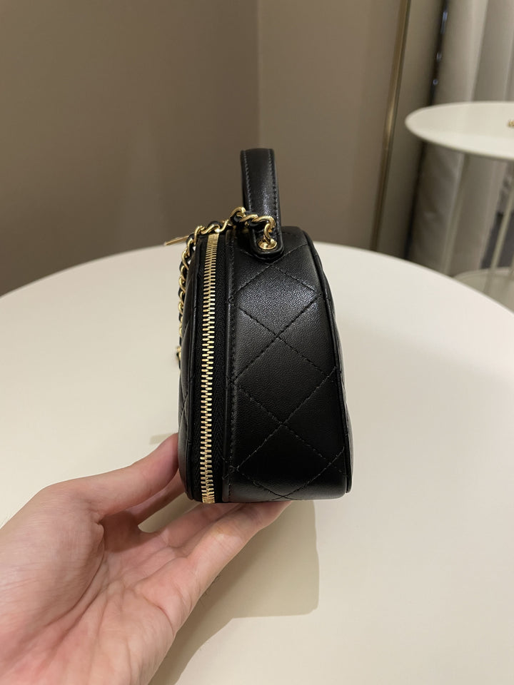 Chanel 23C Quilted Half Moon Vanity Black Lambskin