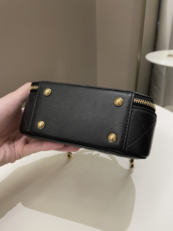 Chanel 23C Quilted Half Moon Vanity Black Lambskin