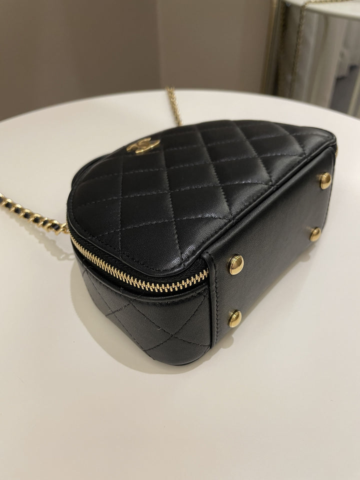 Chanel 23C Quilted Half Moon Vanity Black Lambskin